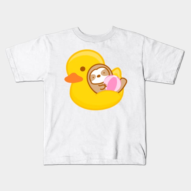 Cute Summer Rubber Duckie Float Sloth Kids T-Shirt by theslothinme